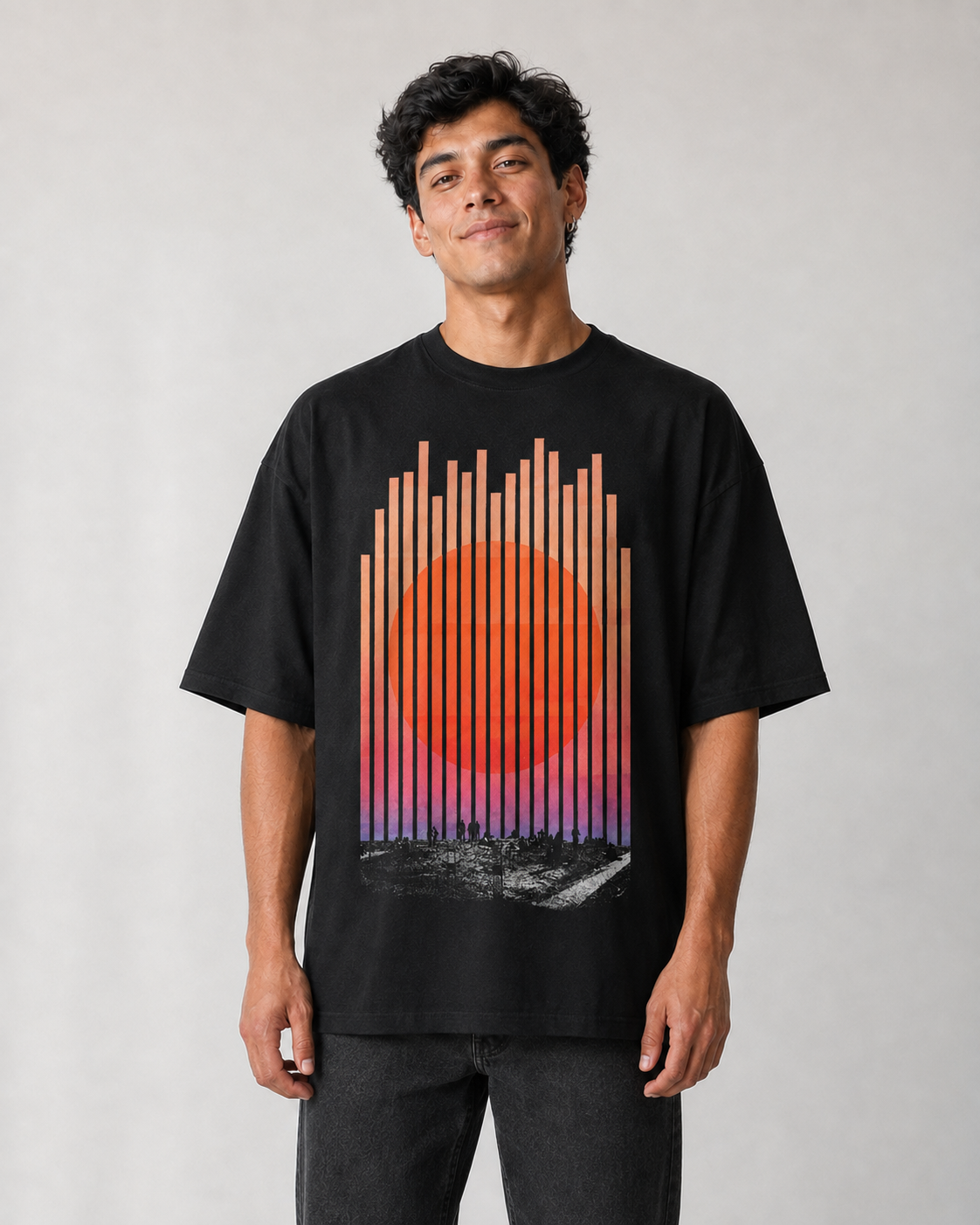 Sol Retro - remera unisex, ejemplo calce Oversize